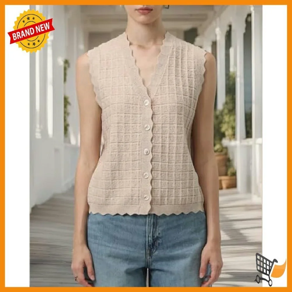 Waffle Knit V-Neck Sweater Vest Sleeveless Top Layering Staple